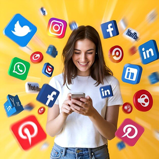 Woman is looking at a phone with the facebook facebook on it _ Premium AI-generated image